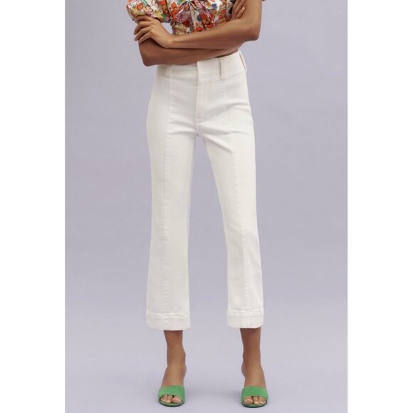 Pilcro Anthropologie Slim 70s High-Rise Crop Flare White Jeans 32T Womens - Picture 4 of 7